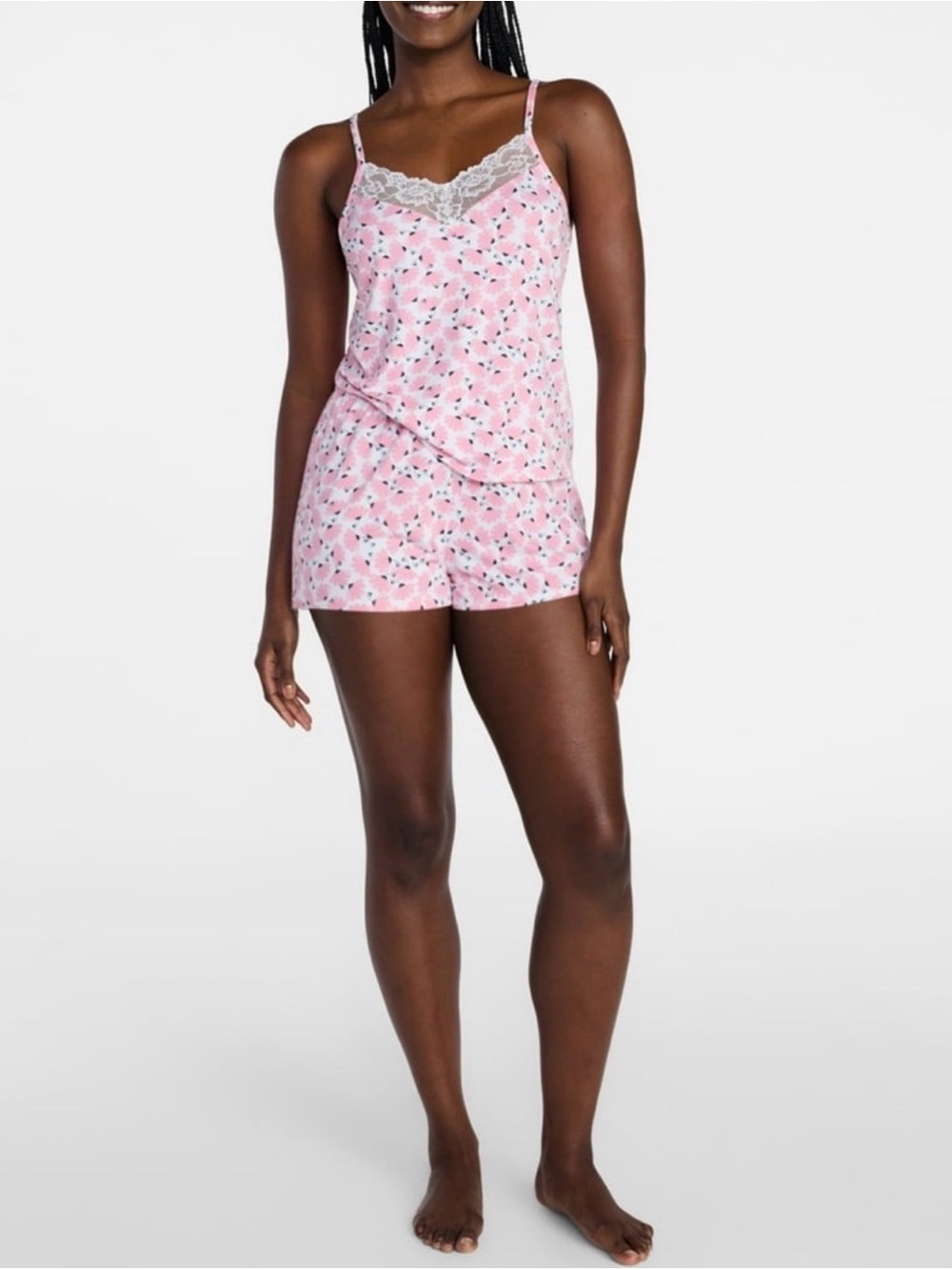 Women's Dreamy Soft Collection Lace Trim Knit Cami and Shorts Set Size L